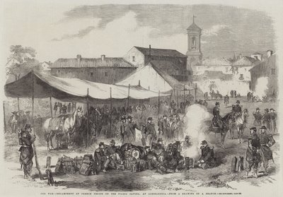 De Oorlog, Kampement van Franse Troepen op het Piazza Savona, in Alessandria door Jean Adolphe Beauce